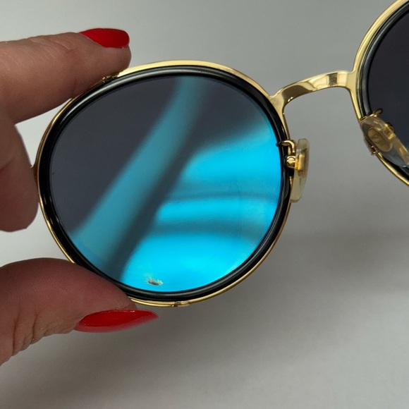 Vintage MCM Round Sunglasses MCM115SK Gold Black Frame 55mm Blue Mirror Interior - Picture 12 of 14